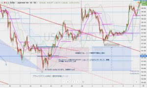 USDJPY Blackswan 1-hour chart ドル円の１時間足でみるブラックスワンとリスクリワード